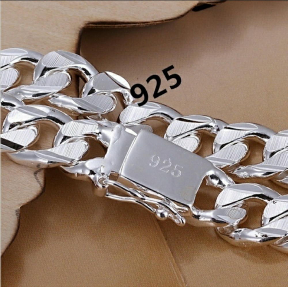 MEN'S 925 STERLING SILVER CHAIN LINK BRACELET - Picture 3 of 4